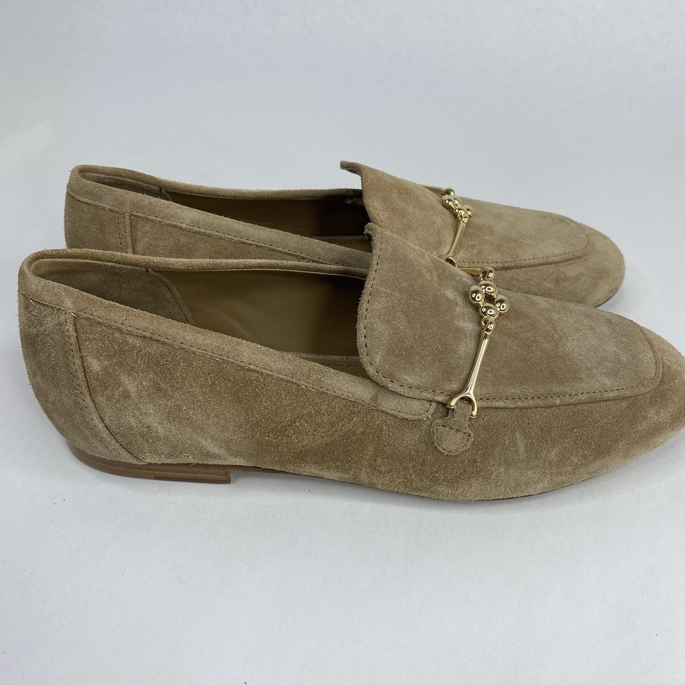Larroude Suede Katherine Loafers Tan Gold Tone Bit Women's Size 5 Made in Brazil